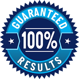 Hundred Percent Result Guaranteed Badge in Blue
