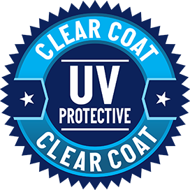 A Clear Coat UV Protective Badge in Blue Color