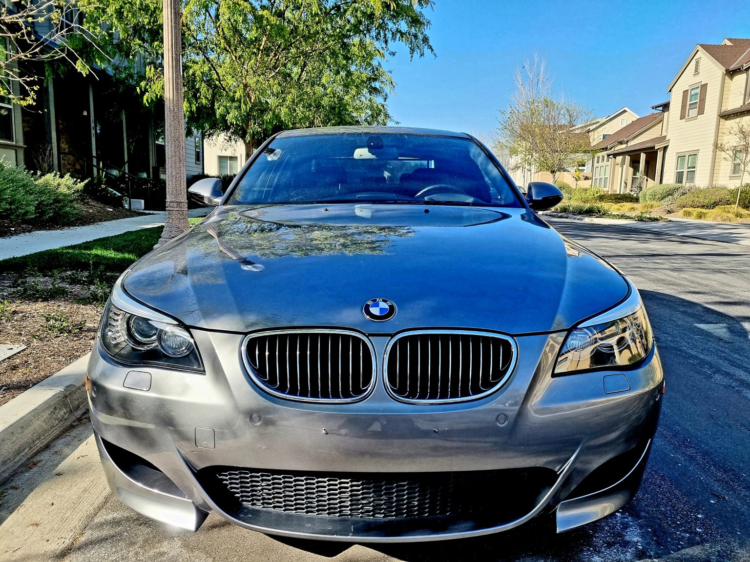 The Front Side View of a Grey BMW Car