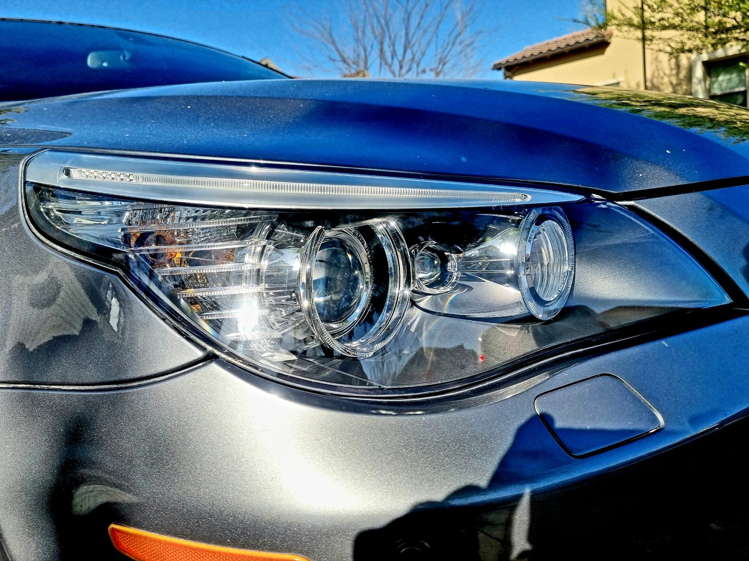 Headlights of a Grey Color BMW
